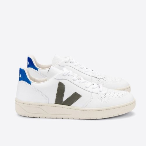 Veja V-10 Leather Mens Trainers White/Blue UK 88776